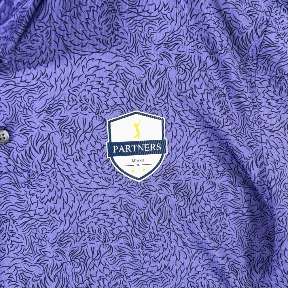 Greyson Polo Shirt Mens Large Purple Golf Performance Stretch Lion Print Miami